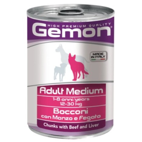 Консервы Gemon Dog Adult Medium кусочки говядины с печенью для собак средних пород 415г