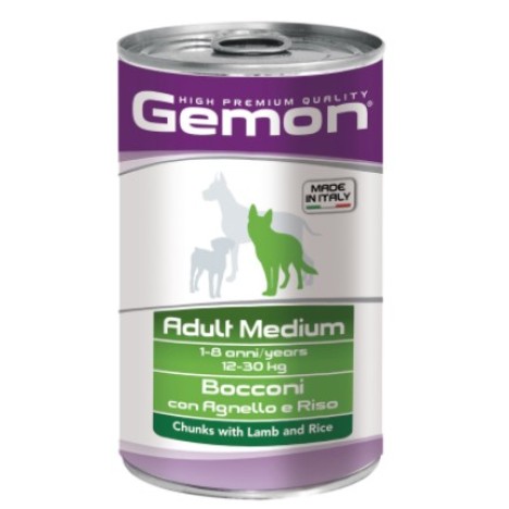 Консервы Gemon Dog Adult Medium кусочки ягненка с рисом для собак средних пород  1250г
