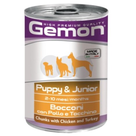 Консервы Gemon Dog Puppy and Junior кусочки курицы с индейкой для щенков 415г
