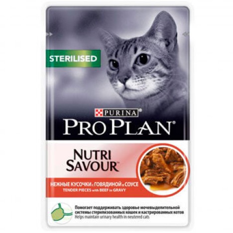 Влажный корм Pro Plan Nutri Savour Sterilised говядина в соусе для стерилизованных кошек, 85гр
