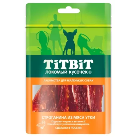 Лакомство TitBit Строганина из мяса утки для собак маленьких пород 50г