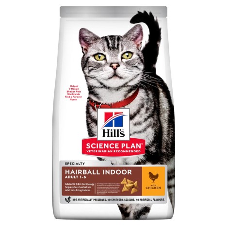 Сухой корм Hill's Science Plan Hairball Indoor с курицей для выведения шерсти из желудка у домашних кошек  (Срок годности 30.04.2024)