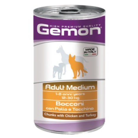 Консервы Gemon Dog Adult Medium кусочки курицы с индейкой для собак средних пород 1250г