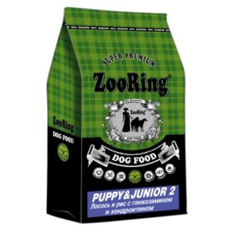 Сухой корм ZooRing Puppy&Junior 2 лосось и рис с глюкозамином и хондроитином для щенков и юниоров средних и крупных пород