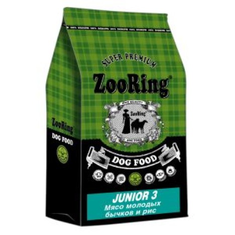 Сухой корм ZooRing Junior 3 мясо молодых бычков и рис для юниоров средних и крупных пород