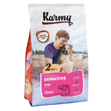 Сухой корм Karmy Sensitive Mini с лососем для собак мелких пород с чувствительным пищеварением