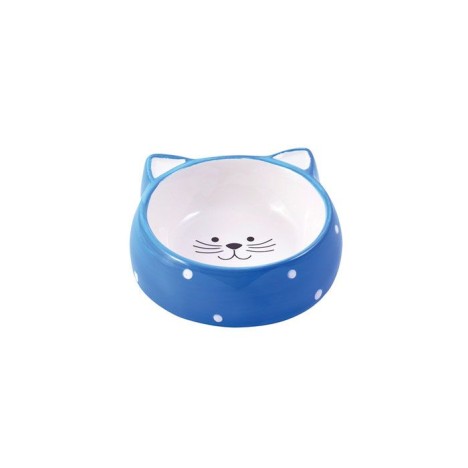 Миска Mr.Kranch "Мордочка кошки" керамическая голубая для кошек 250 мл