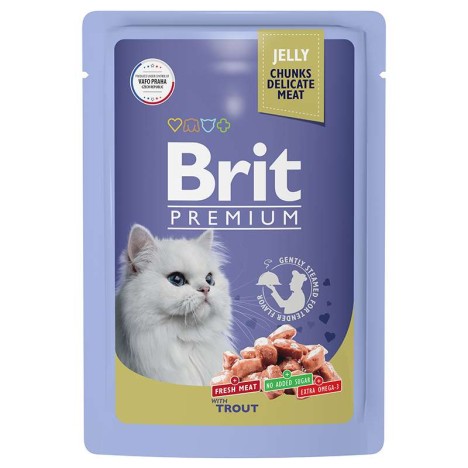 Влажный корм Brit Premium кусочки форель в желе для кошек 85гр