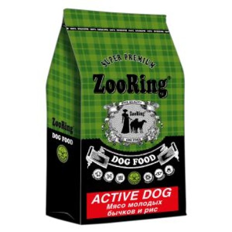 Сухой корм ZooRing Active Dog мясо молодых бычков и рис для взрослых активных собак средних и крупных пород