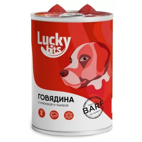 Консервы Lucky bits говядина с клюквой и тыквой для собак всех пород 400 г