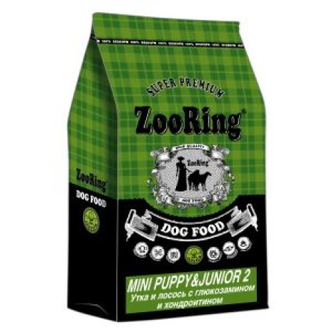 Сухой корм ZooRing Puppy&Junior 2 Mini утка и лосось с рисом с глюкозамином и хондроитином для щенков мелких и средних пород