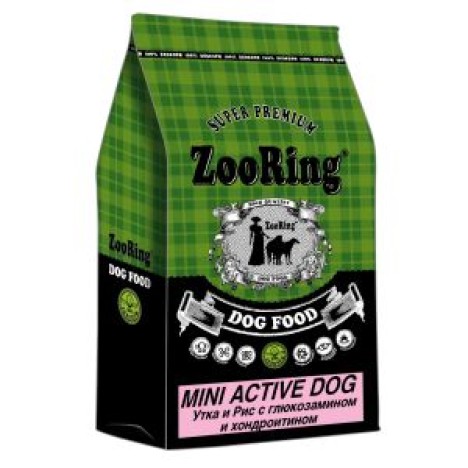 Сухой корм ZooRing Active Dog Mini утка и рис c хондроитином и глюкозамином для взрослых активных собак мелких и средних пород