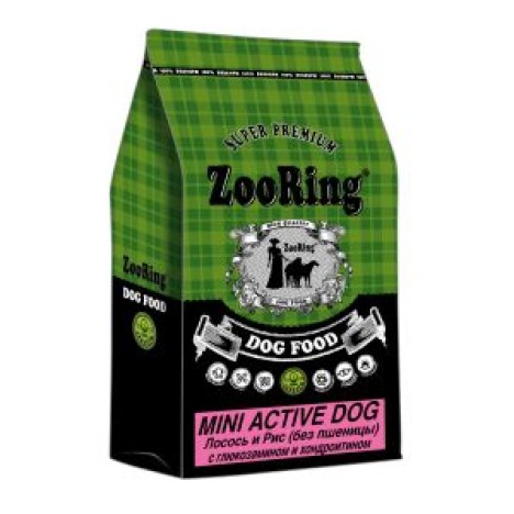 Сухой корм ZooRing Active Dog Mini лосось и рис c хондроитином и глюкозамином для взрослых активных собак мелких и средних пород