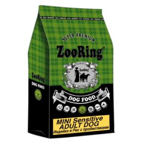Сухой корм ZooRing Adult Dog Mini Sensitive индейка и рис с пробиотиками для собак мелких и средних пород с чувствительным пищеварением