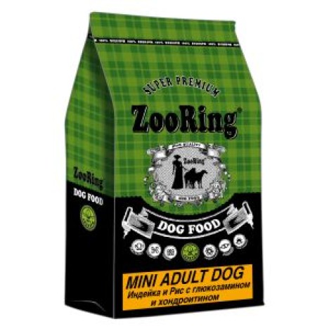 Сухой корм ZooRing Adult Dog Mini индейка и рис с хондроитином и глюкозамином для взрослых собак мелких и средних пород
