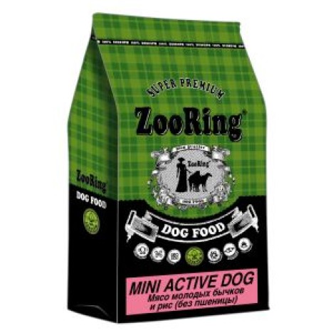 Сухой корм ZooRing Active Dog Mini мясо молодых бычков и рис для взрослых активных собак мелких и средних пород, склонных к аллергии