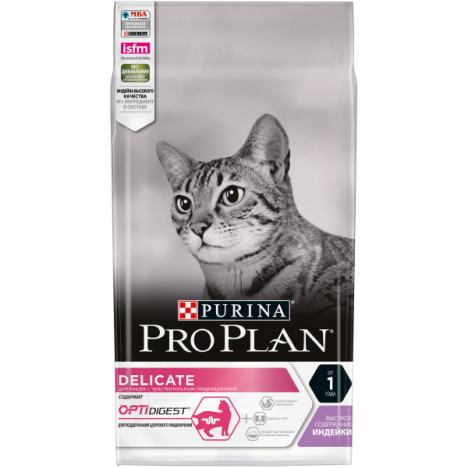 Сухой корм Pro Plan Delicate с индейкой и рисом для кошек с чувствительным пищеварением