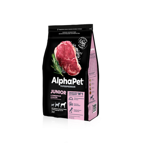 Сухой корм AlphaPet Superpremium Junior c говядиной и рисом для щенков крупных пород с 6 месяцев до 1,5 лет