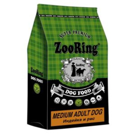 Сухой корм ZooRing Adult Dog Medium индейка и рис для взрослых собак средних пород