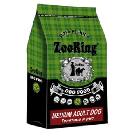 Сухой корм ZooRing Adult Dog Medium телятина и рис для взрослых собак средних пород