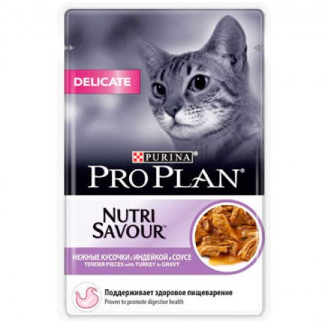 Влажный корм Pro Plan Nutri Savour Delicate индейка в соусе для кошек, 85гр