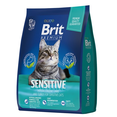 Сухой корм Brit Premium Сat Sensitive с индейкой и ягненком для кошек с чувствительным пищеварением