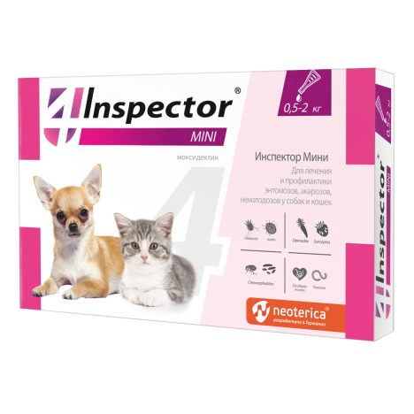 Капли Inspector Quadro Mini от клещей, блох, власоедов и гельминтов для собак и кошек 0,5-2кг (1пип)