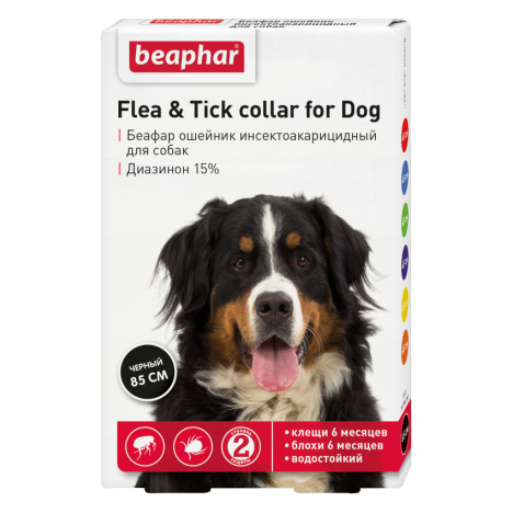 Ошейник Beaphar Flea & Tick collar for Dog от блох и клещей для собак крупных пород 85см, черный