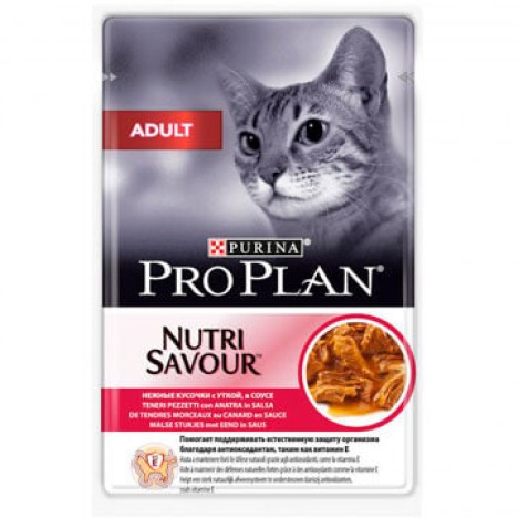 Влажный корм Pro Plan Nutri Savour Adult утка в соусе для взрослых кошек, 85г