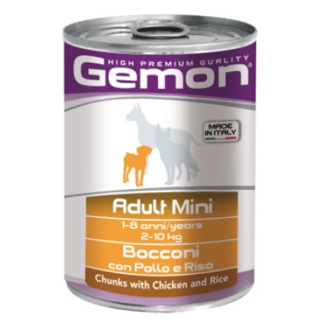 Консервы Gemon Dog Adult Mini кусочки курицы с рисом для собак мелких пород 415г