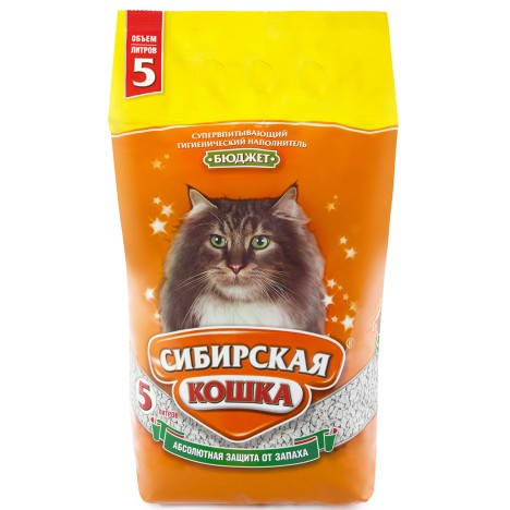 Минеральный впитывающий наполнитель Сибирская кошка "Бюджет" для кошек 5л.