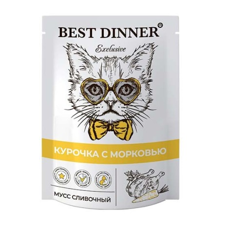 Влажный корм Best Dinner Exclusive Мусс сливочный Курочка с морковью для взрослых кошек и котят с 1 месяца, 85гр