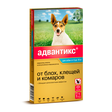 Капли Bayer Адвантикс от блох, клещей и комаров для собак 4-10кг