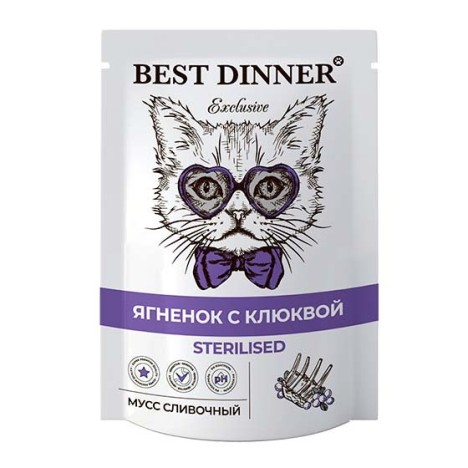 Влажный корм Best Dinner Exclusive Sterilised Мусс сливочный Ягненок с клюквой для стерилизованных кошек, 85гр