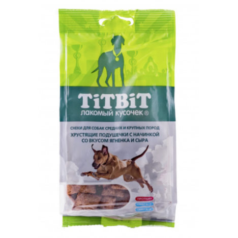 Лакомство TitBit Хрустящие подушечки с начинкой со вкусом ягненка и сыра для собак крупных и средних пород 95г
