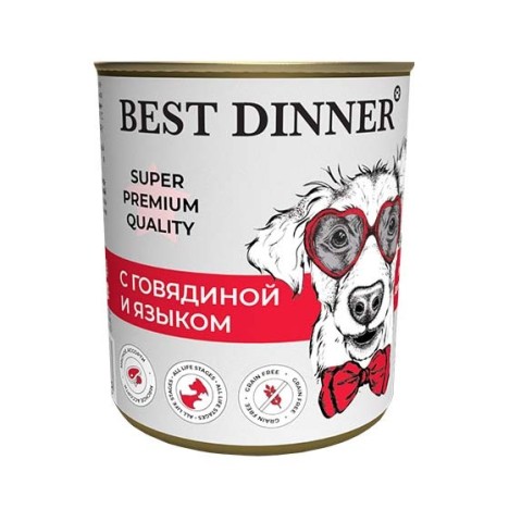 Консервы Best Dinner Super Premium c говядиной и языком для собак 340гр