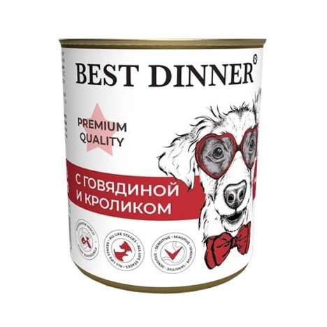 Консервы Best Dinner Premium Меню №3 с говядиной и кроликом для собак 340гр