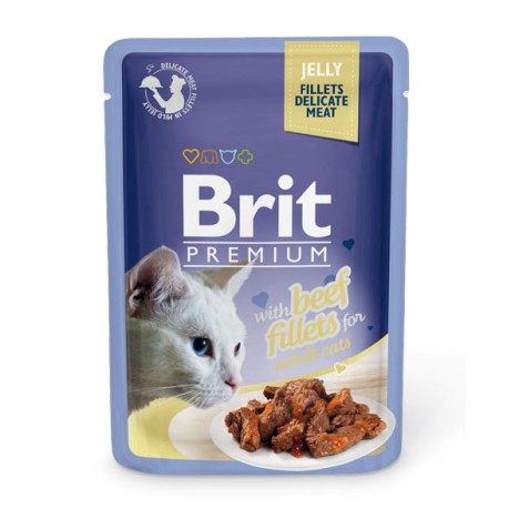 Влажный корм Brit Premium кусочки из филе говядины в желе для кошек 85гр