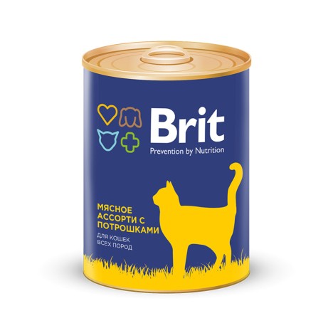 Консервы Brit Premium мясное ассорти с потрошками для кошек 340г (Срок годности 13.05.2024)