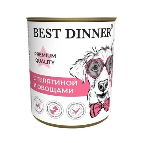 Консервы Best Dinner Premium Меню №4 с телятиной и овощами для собак и щенков 340гр