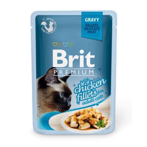 Влажный корм Brit Premium кусочки из куриного филе в соусе для кошек 85гр 