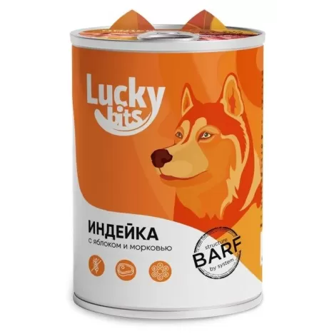 Консервы Lucky bits индейка с яблоком и морковью для собак всех пород 400 г