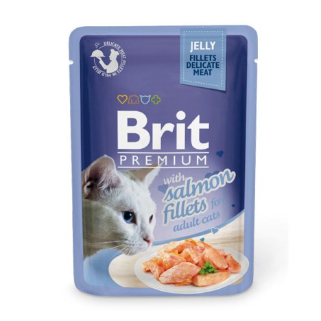 Влажный корм Brit Premium кусочки из филе лосося в желе для кошек 85гр
