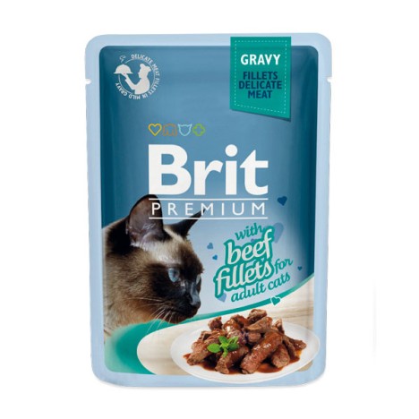Влажный корм Brit Premium кусочки из филе говядины в соусе для кошек 85гр