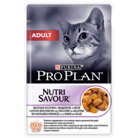 Влажный корм Pro Plan Nutri Savour Adult индейка в желе для взрослых кошек, 85г