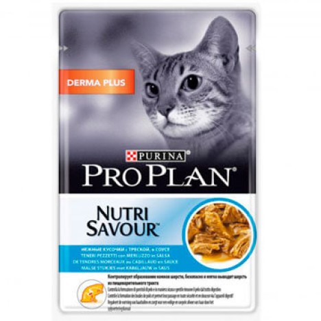 Влажный корм Pro Plan Nutri Savour Derma Plus треска в соусе для взрослых кошек кошек с проблемной кожей, 85гр 