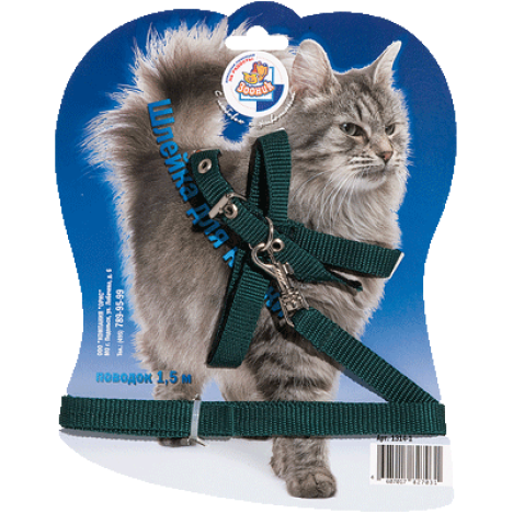 Комплект Зооник поводок 1,5м + шлейка для кошек, стропа на блистере АРТ 1314-1