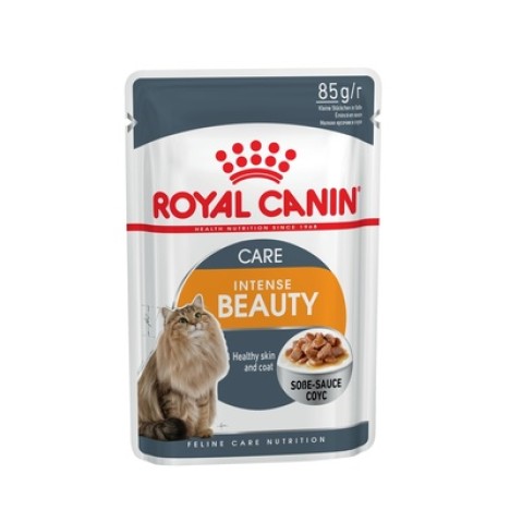 Влажный корм Royal Canin Intense Beauty для кошек для поддержания здоровья кожи и шерсти, кусочки в соусе 85гр