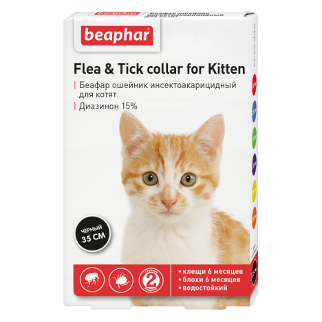 Ошейник Beaphar Flea & Tick collar for Cat от блох и клещей для котят 35см, черный