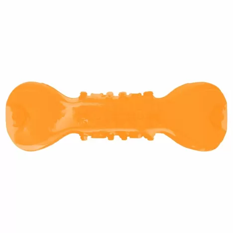 Игрушка Mr.Kranch Гантель дентальная с пищалкой оранжевая с ароматом бекона для собак 22 см